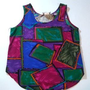 Vintage by Marnie West purple blue green patterned sleeveless camisole.